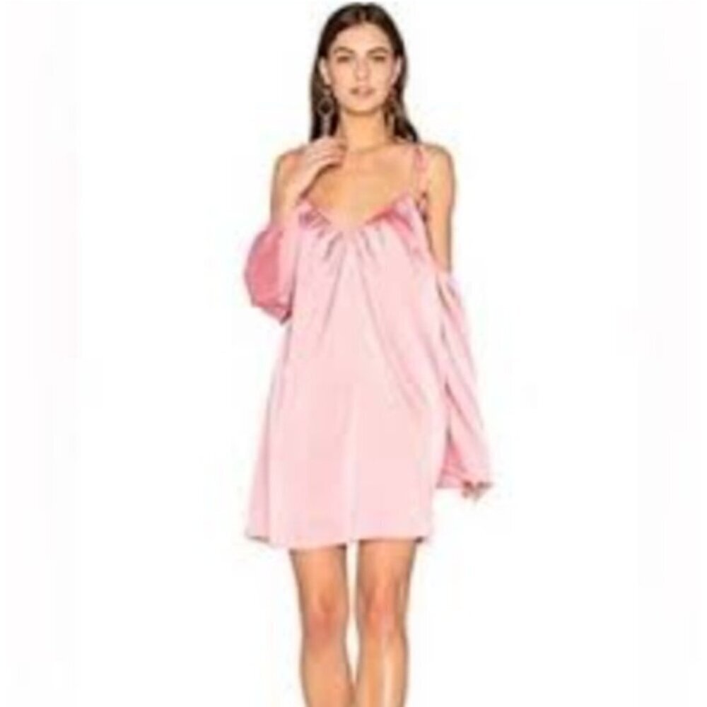 NEW Line & Dot REVOLVE Rampling Mini Babydoll Satin Pink Dress Cold Shoulder XS